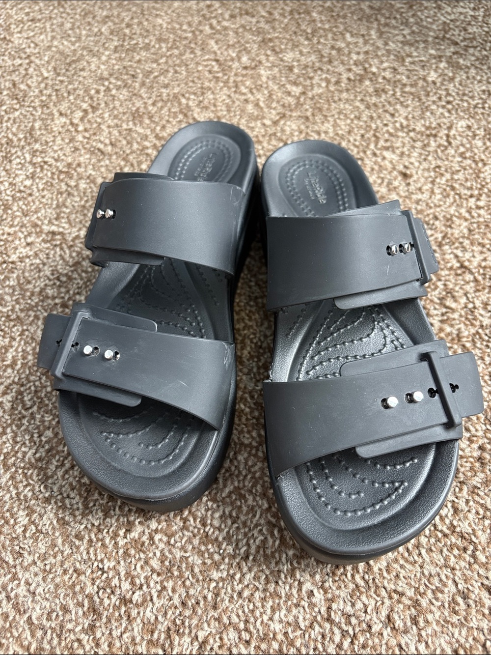 CROCS Black Double-Strap platform Slides